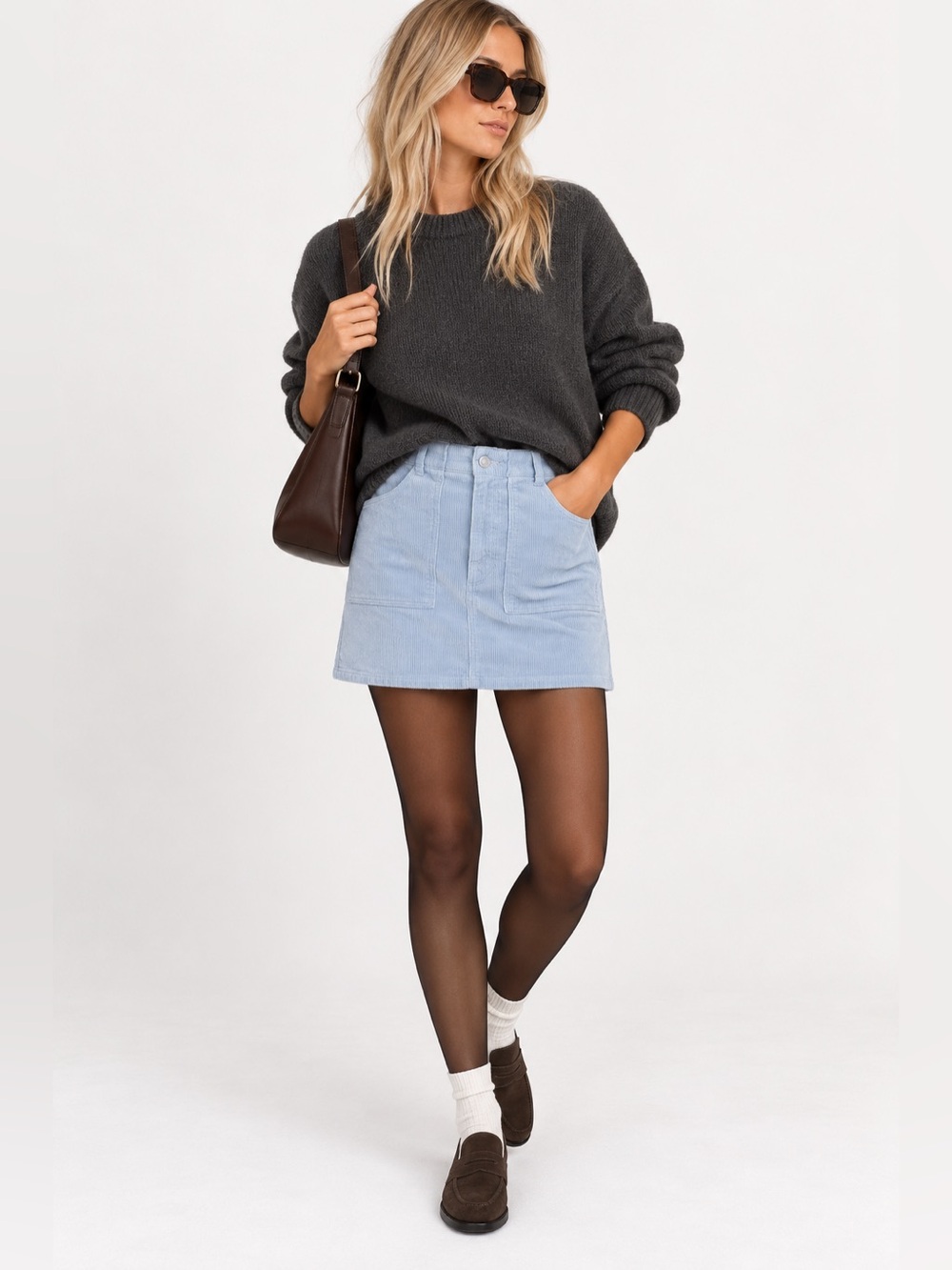 Sunday Best Aritzia Light Blue Corduroy Patch Pocket Mini Skirt Size 4